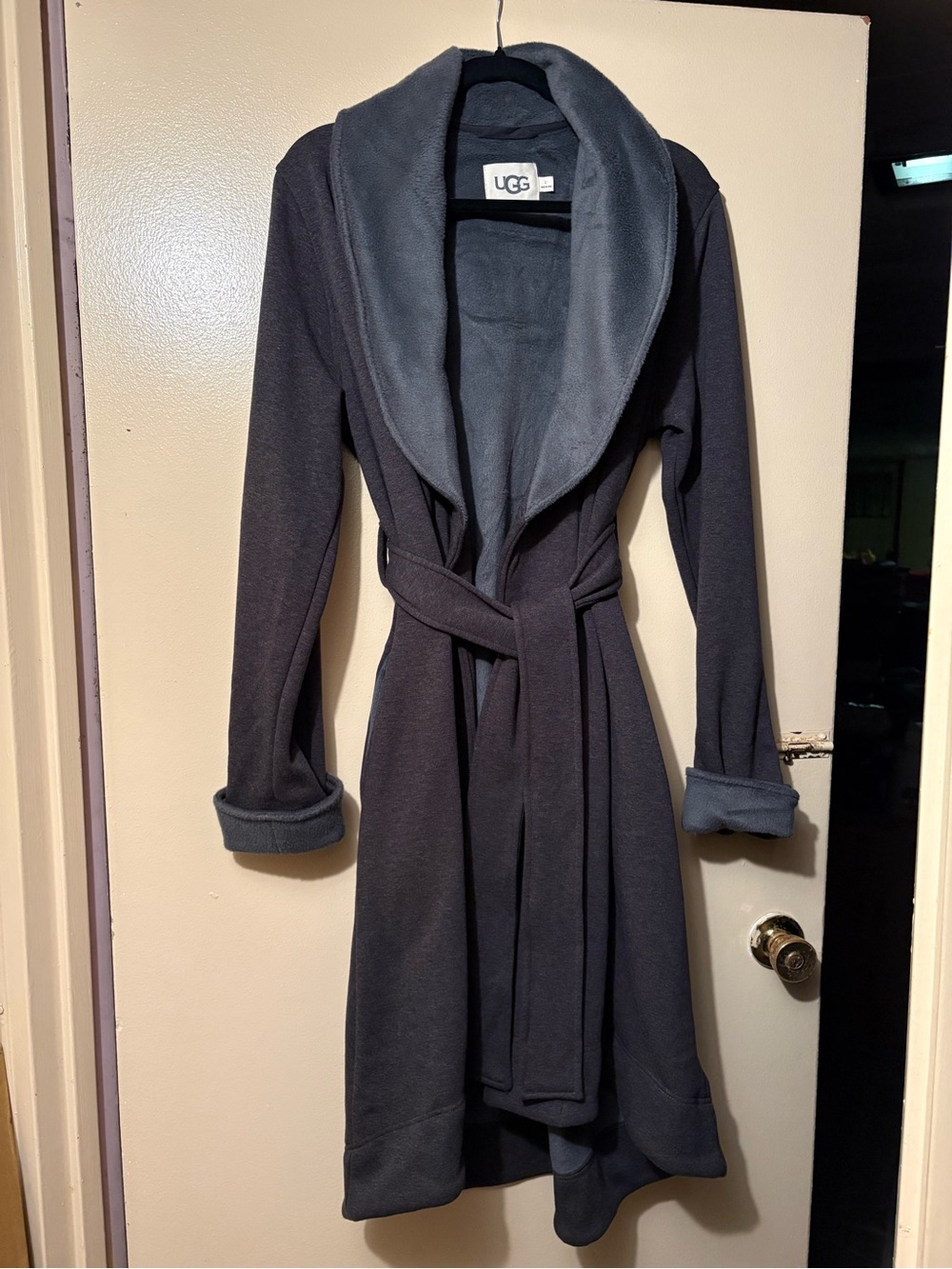 UGG Women's Dark Gray Shawl Collar Plush Robe